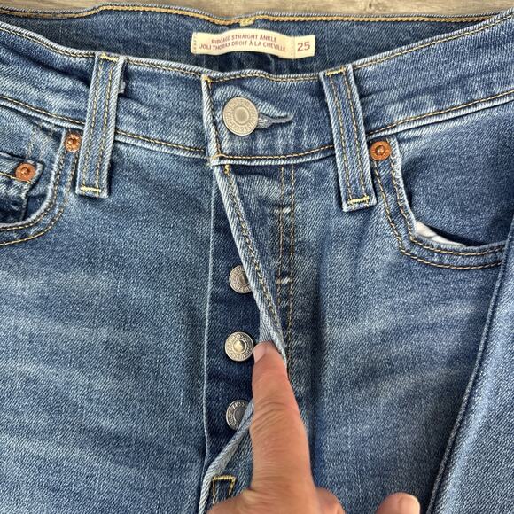 Levi's High Rise Ribcage Straight Ankle Denim Jeans Medium Wash sz 25 - Picture 4 of 9